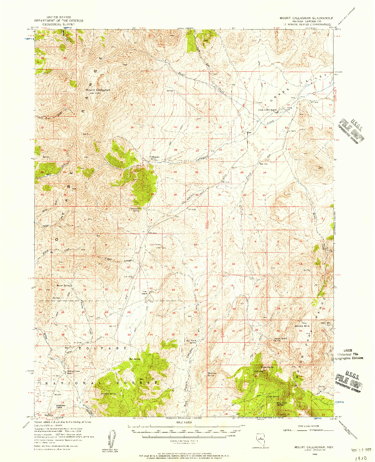USGS 1:62500-SCALE QUADRANGLE FOR MOUNT CALLAGHAN, NV 1956