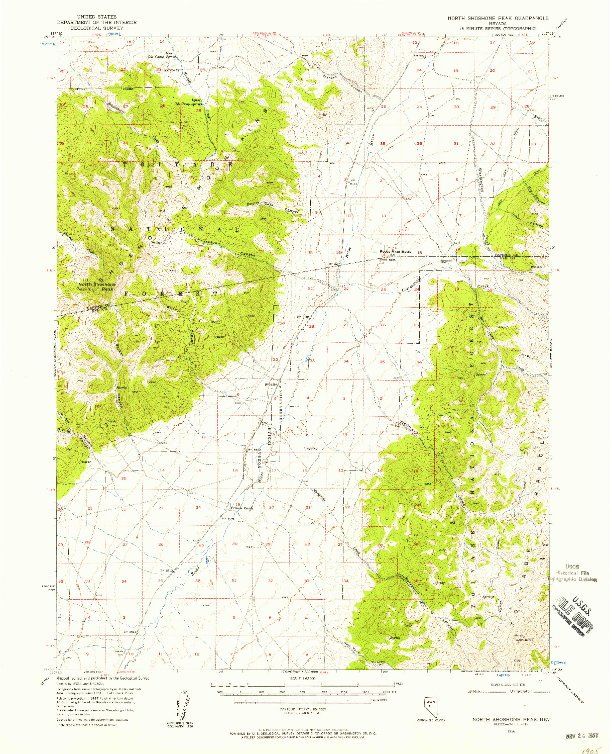 USGS 1:62500-SCALE QUADRANGLE FOR NORTH SHOSHONE PEAK, NV 1956