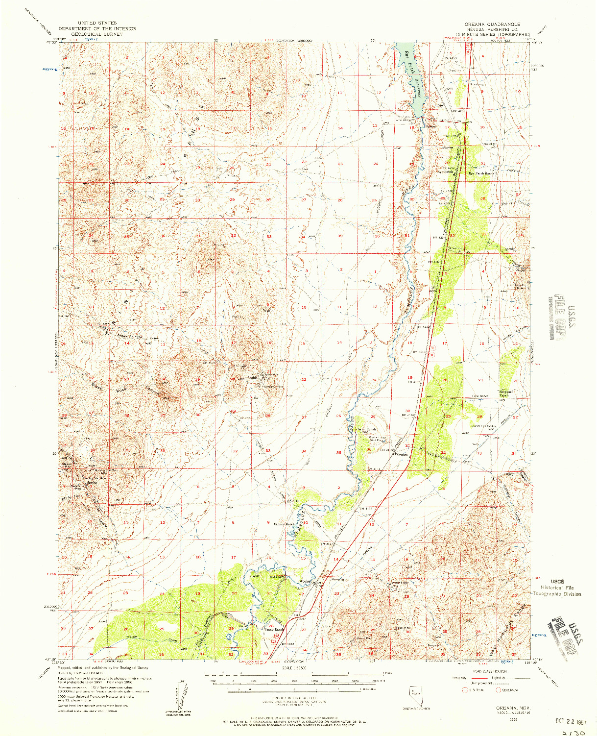 USGS 1:62500-SCALE QUADRANGLE FOR OREANA, NV 1956