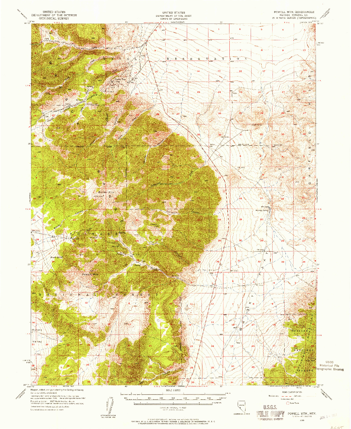 USGS 1:62500-SCALE QUADRANGLE FOR POWELL MTN, NV 1955