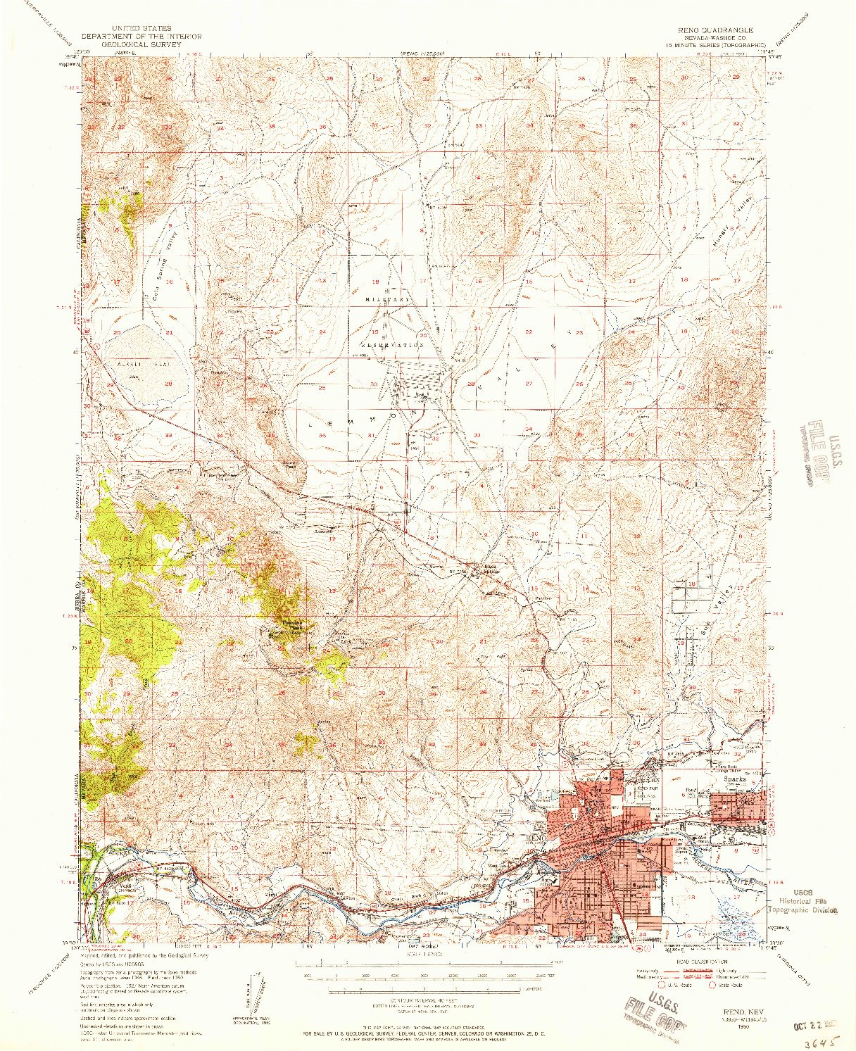 USGS 1:62500-SCALE QUADRANGLE FOR RENO, NV 1950