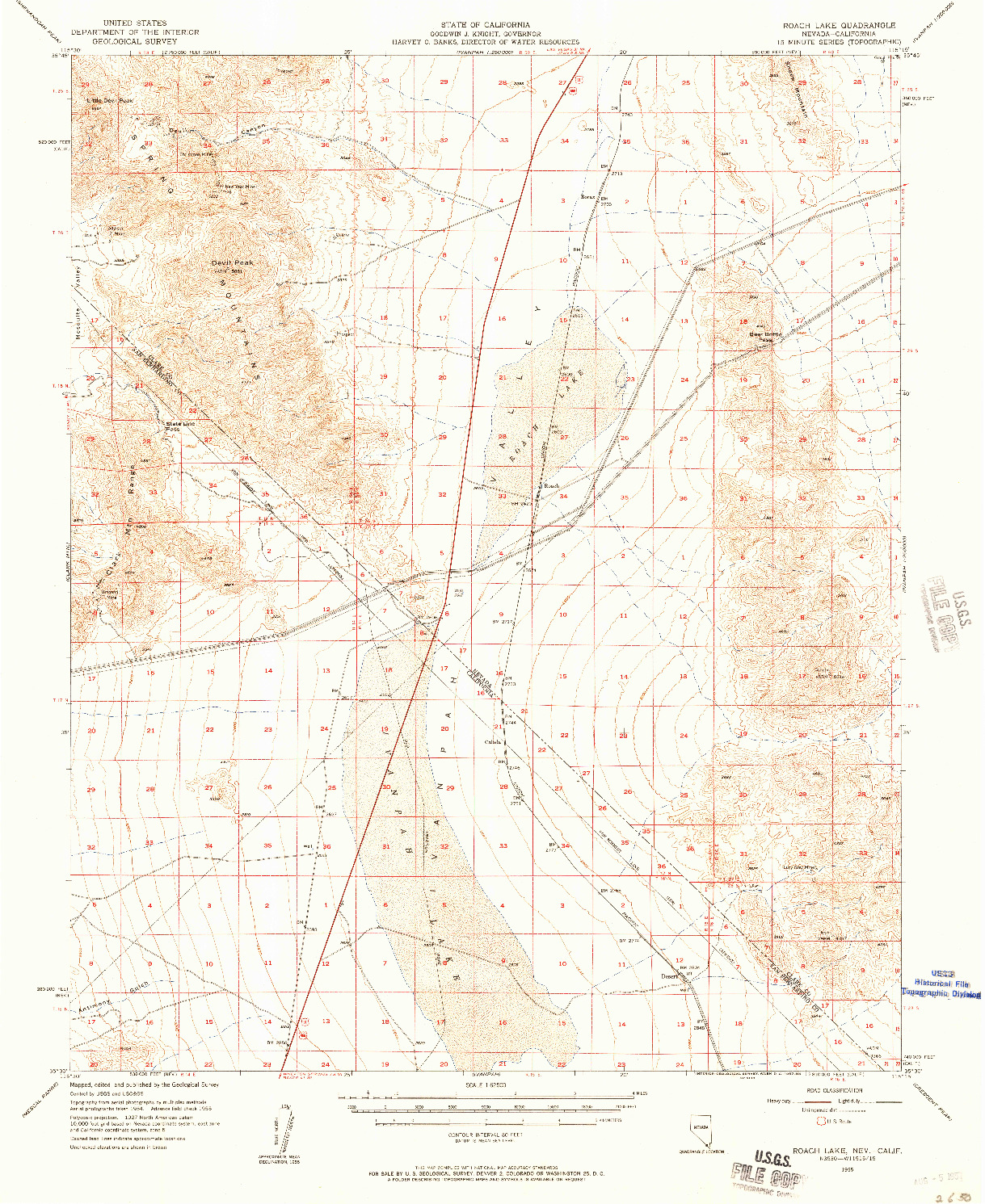 USGS 1:62500-SCALE QUADRANGLE FOR ROACH LAKE, NV 1955