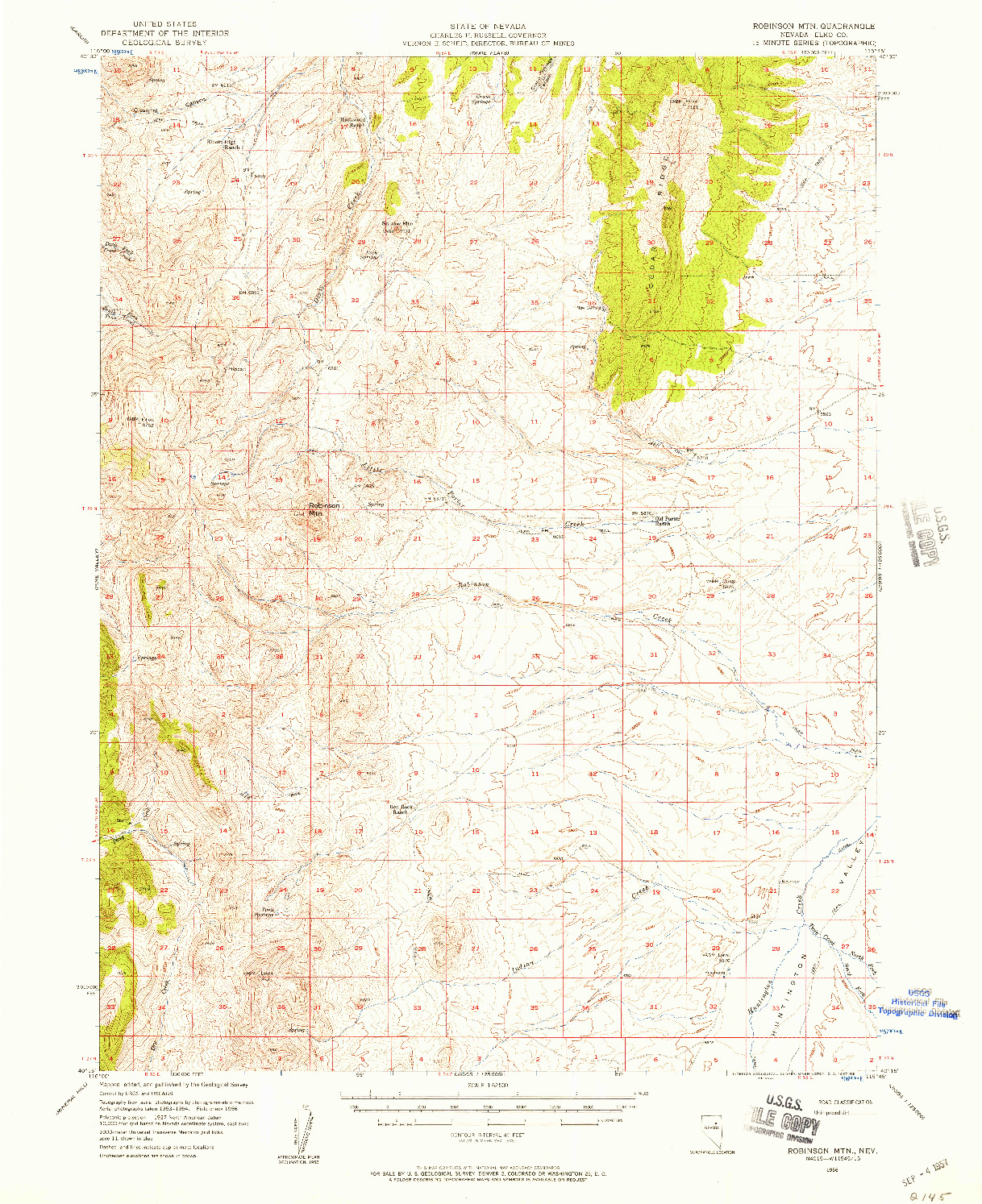 USGS 1:62500-SCALE QUADRANGLE FOR ROBINSON MTN, NV 1956