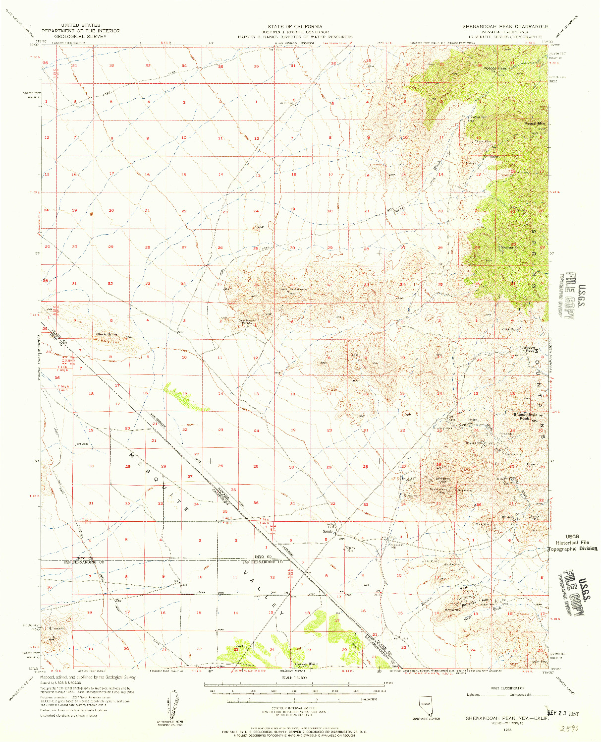 USGS 1:62500-SCALE QUADRANGLE FOR SHENANDOAH PEAK, NV 1956