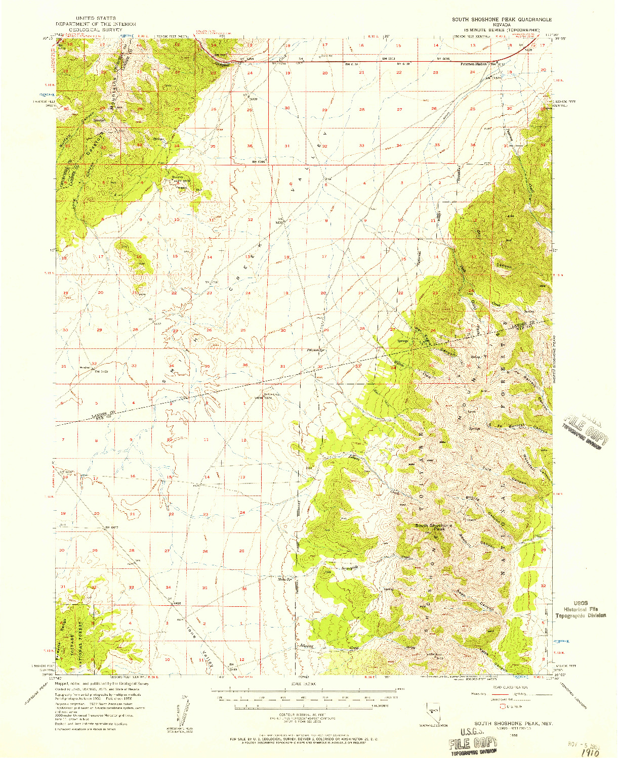 USGS 1:62500-SCALE QUADRANGLE FOR SOUTH SHOSHONE PEAK, NV 1956
