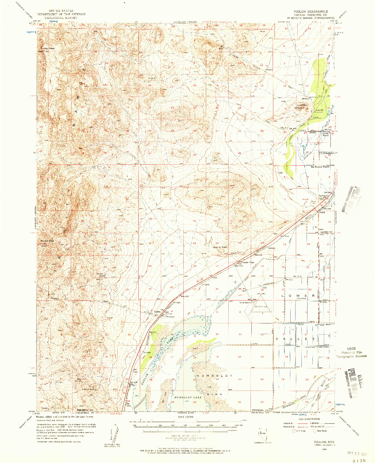 USGS 1:62500-SCALE QUADRANGLE FOR TOULON, NV 1956