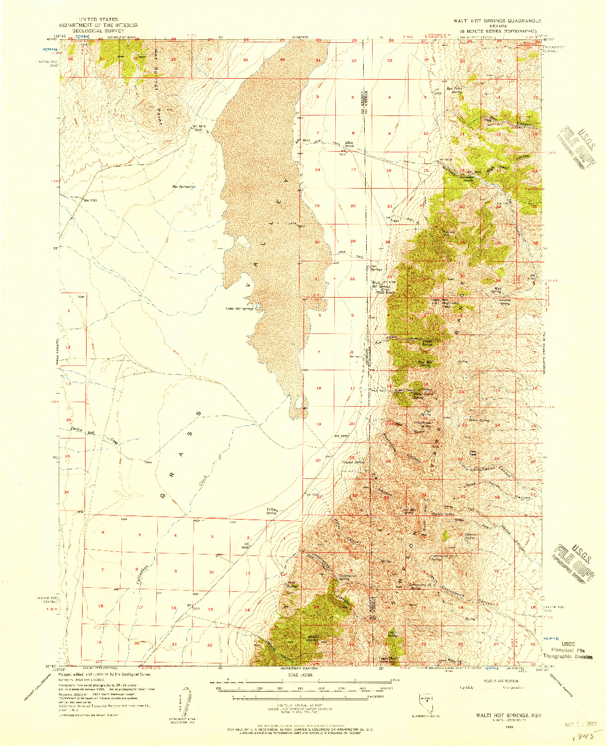 USGS 1:62500-SCALE QUADRANGLE FOR WALTI HOT SPRINGS, NV 1956
