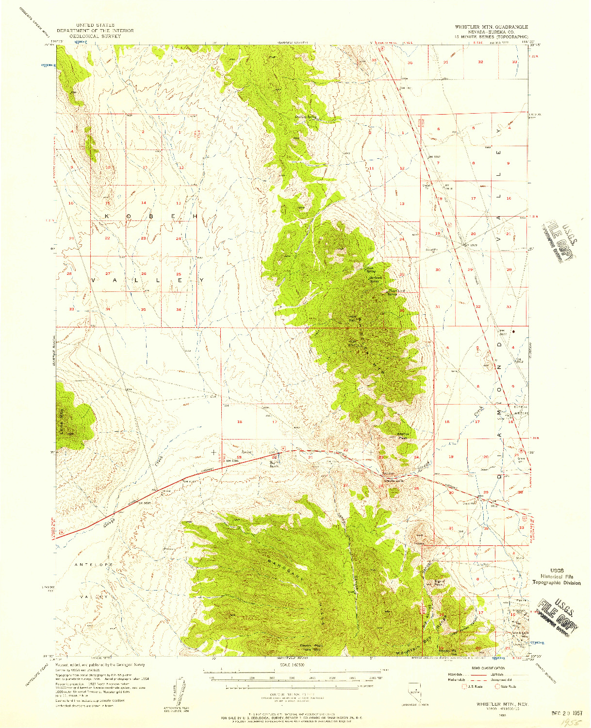 USGS 1:62500-SCALE QUADRANGLE FOR WHISTLER MTN, NV 1956