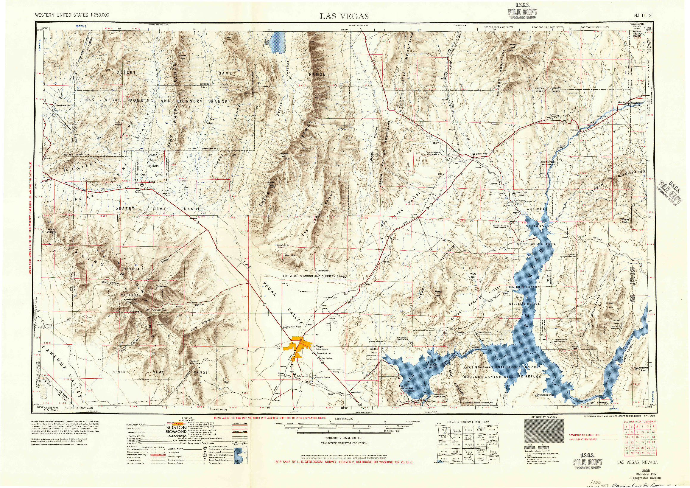USGS 1:250000-SCALE QUADRANGLE FOR LAS VEGAS, NV 1957