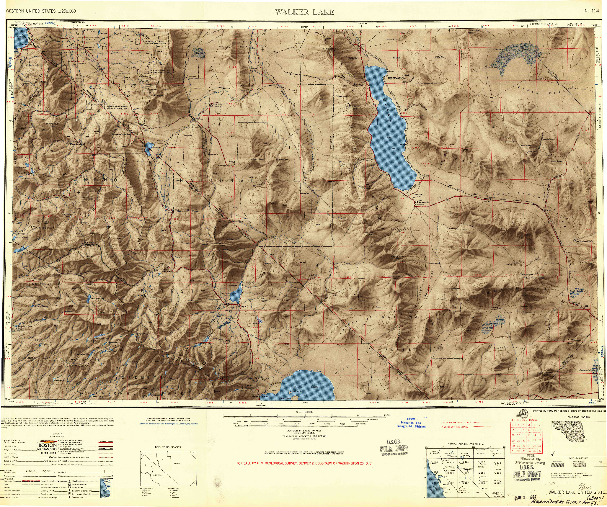 USGS 1:250000-SCALE QUADRANGLE FOR WALKER LAKE, NV 1957