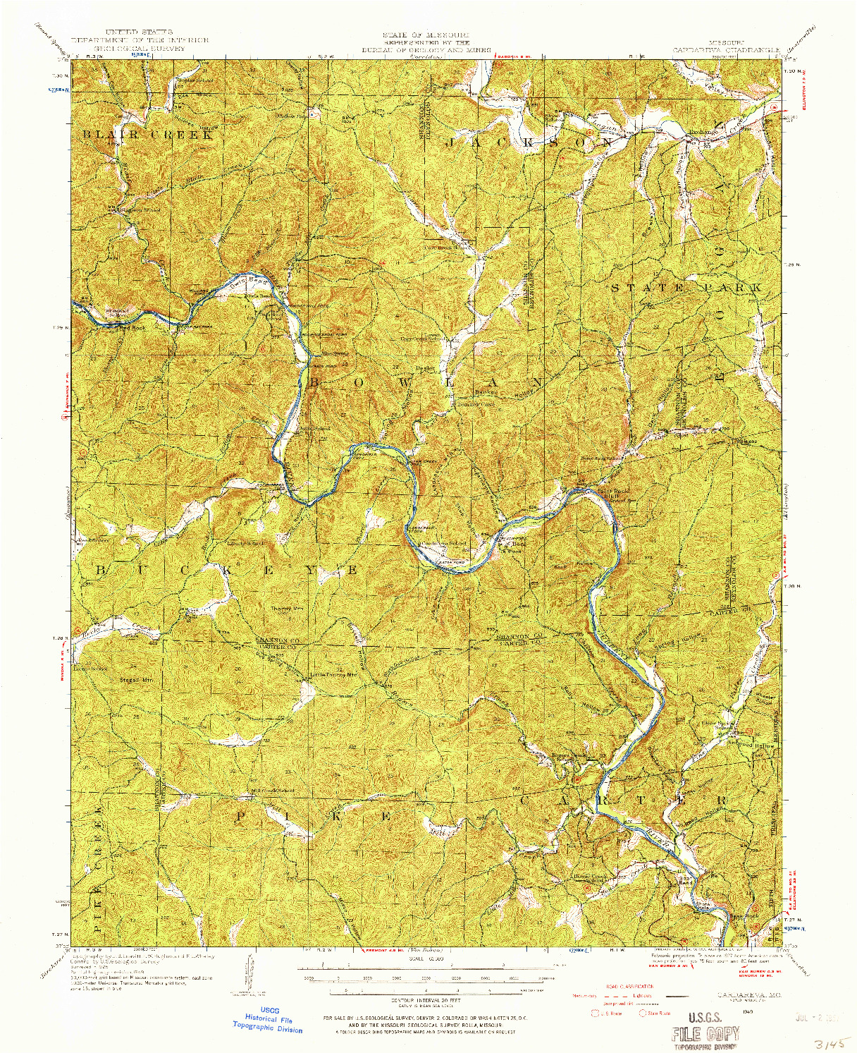 USGS 1:62500-SCALE QUADRANGLE FOR CARDAREVA, MO 1949