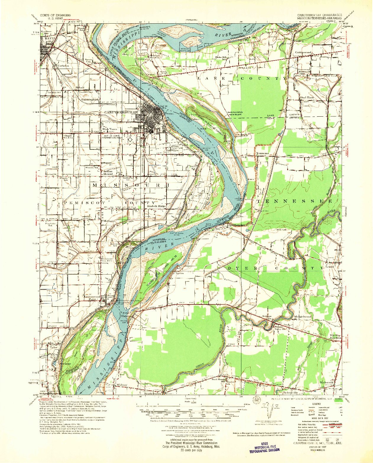 USGS 1:62500-SCALE QUADRANGLE FOR CARUTHERSVILLE, MO 1957