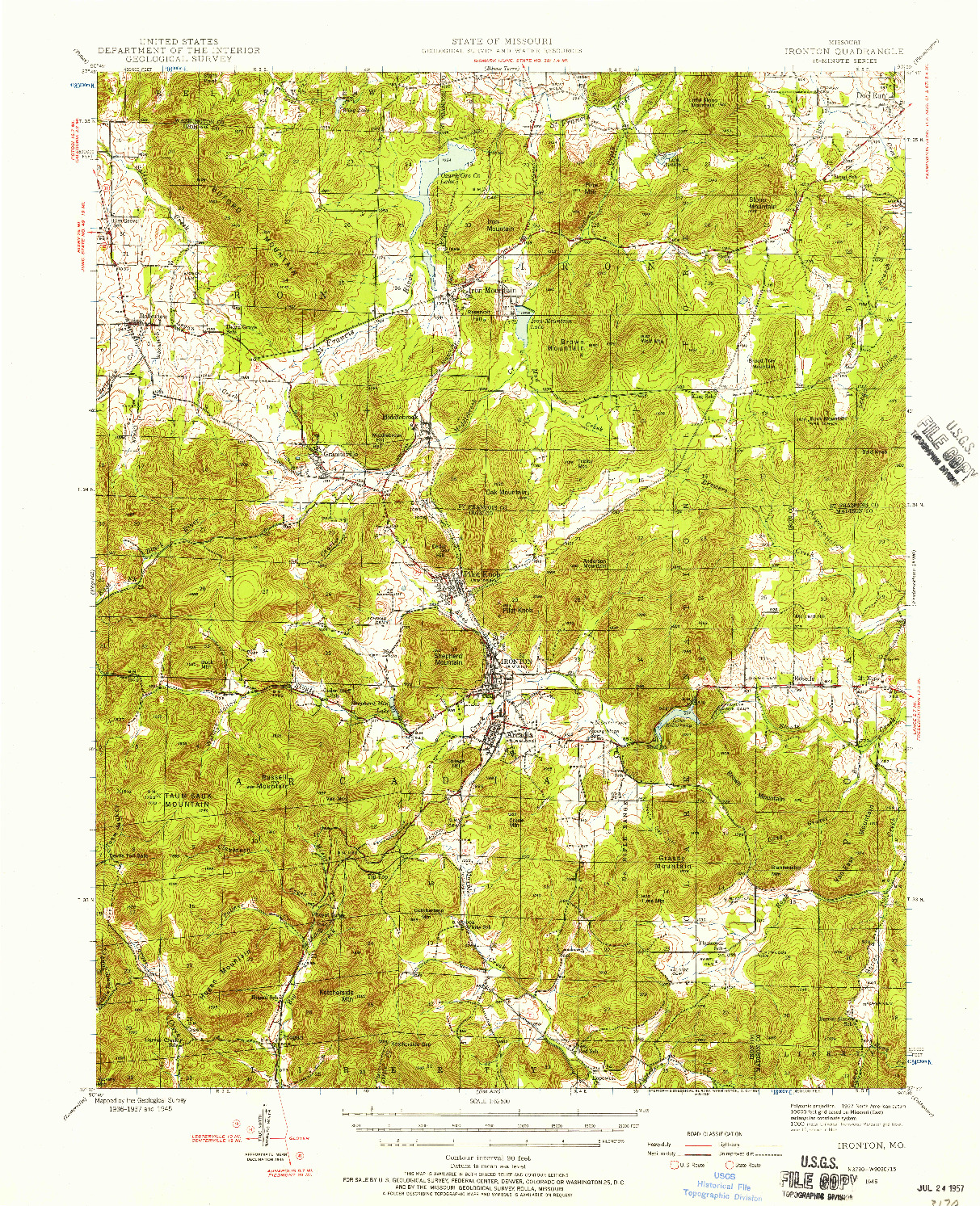 USGS 1:62500-SCALE QUADRANGLE FOR IRONTON, MO 1945