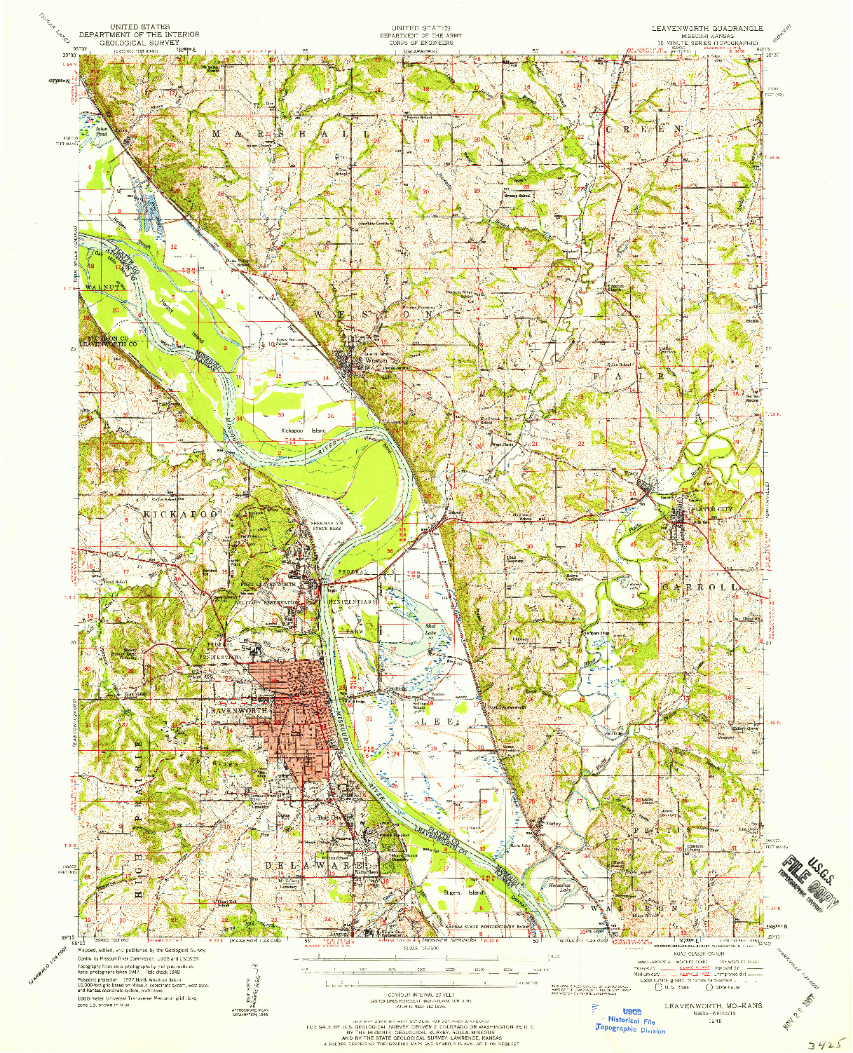 USGS 1:62500-SCALE QUADRANGLE FOR LEAVENWORTH, MO 1948