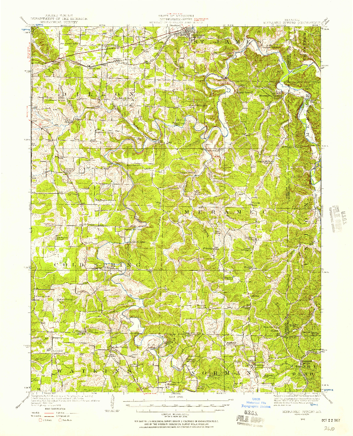 USGS 1:62500-SCALE QUADRANGLE FOR MERAMEC SPRING, MO 1949