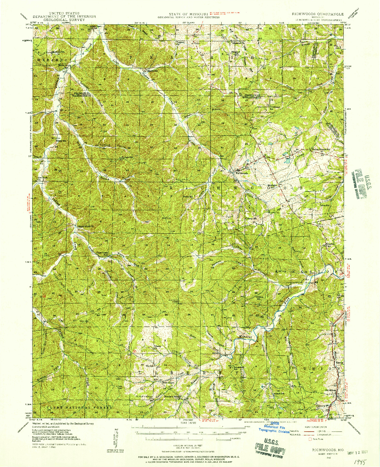 USGS 1:62500-SCALE QUADRANGLE FOR RICHWOODS, MO 1946