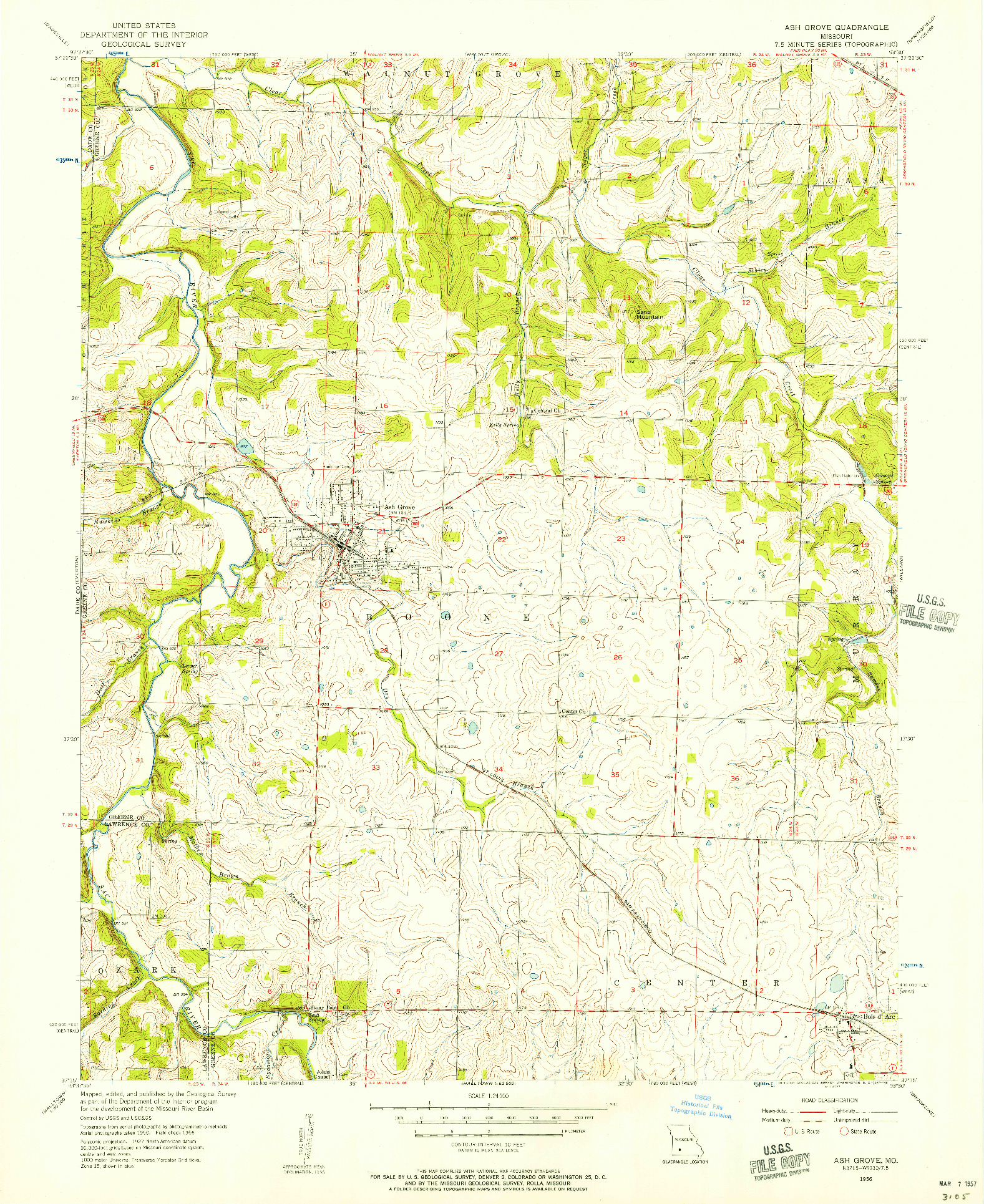 USGS 1:24000-SCALE QUADRANGLE FOR ASH GROVE, MO 1956