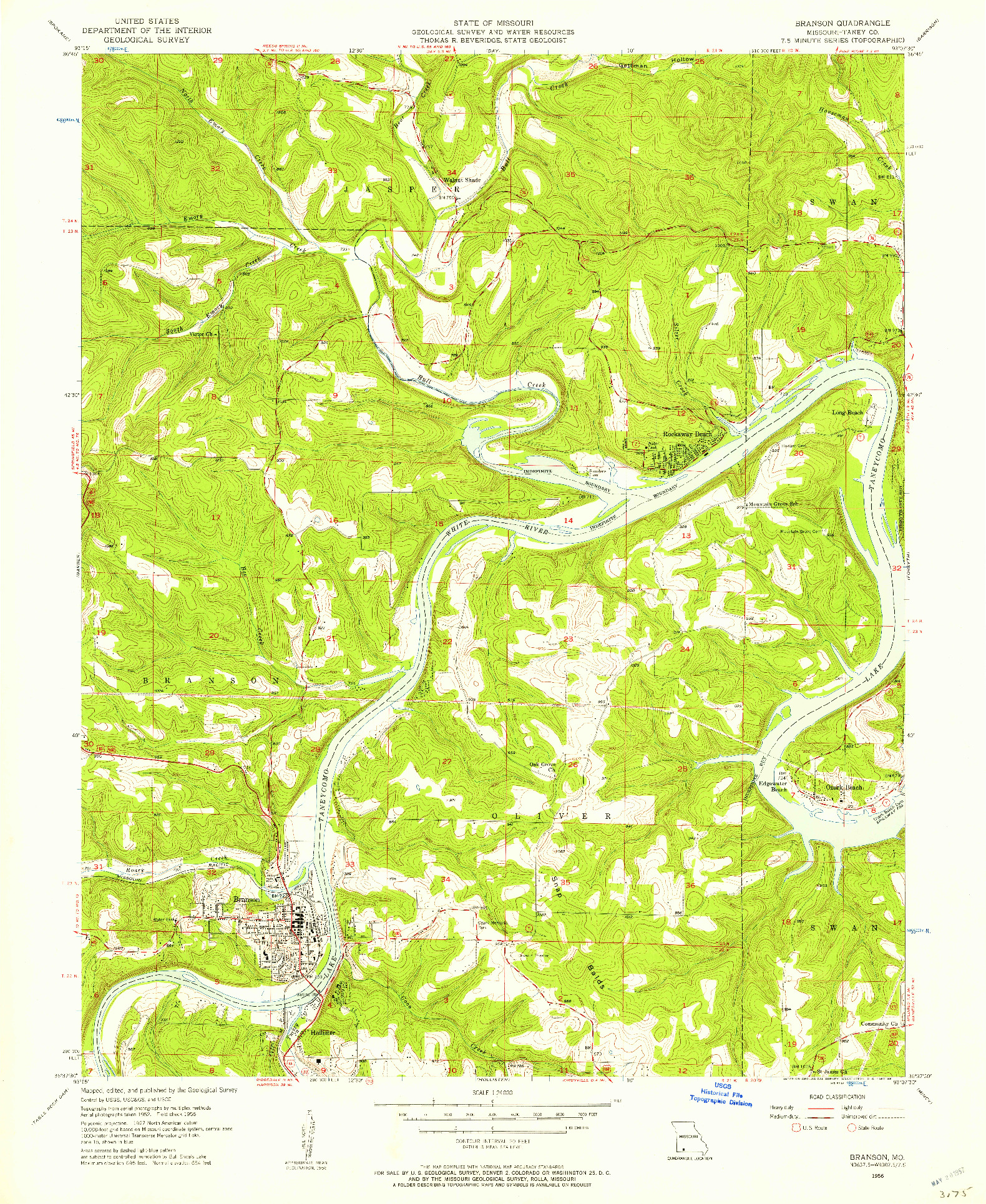 USGS 1:24000-SCALE QUADRANGLE FOR BRANSON, MO 1956