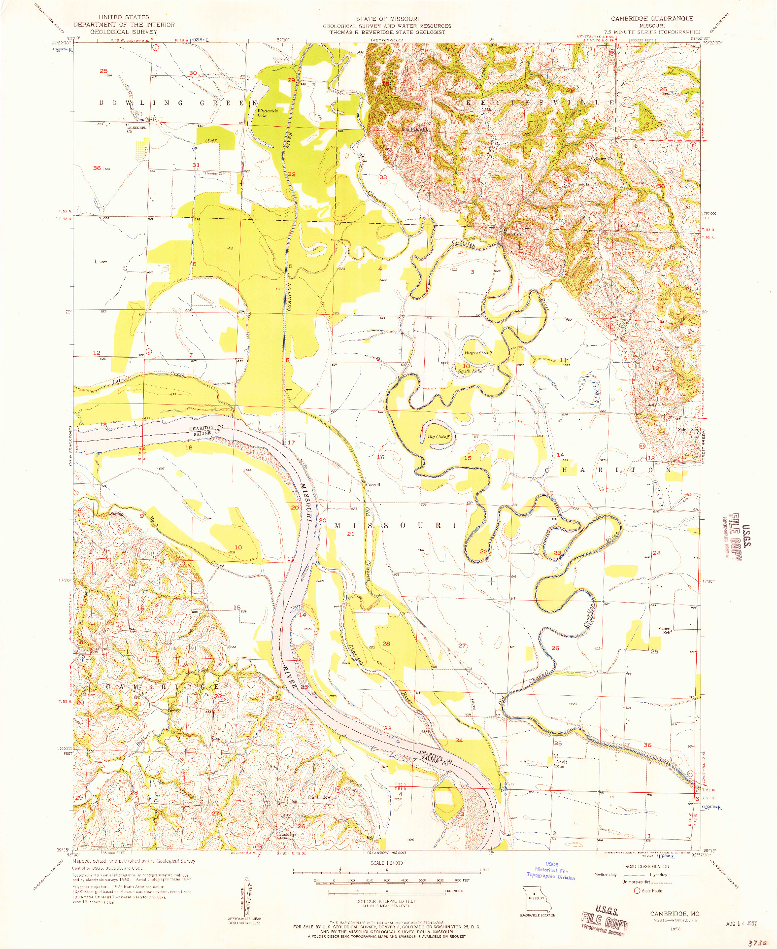 USGS 1:24000-SCALE QUADRANGLE FOR CAMBRIDGE, MO 1956