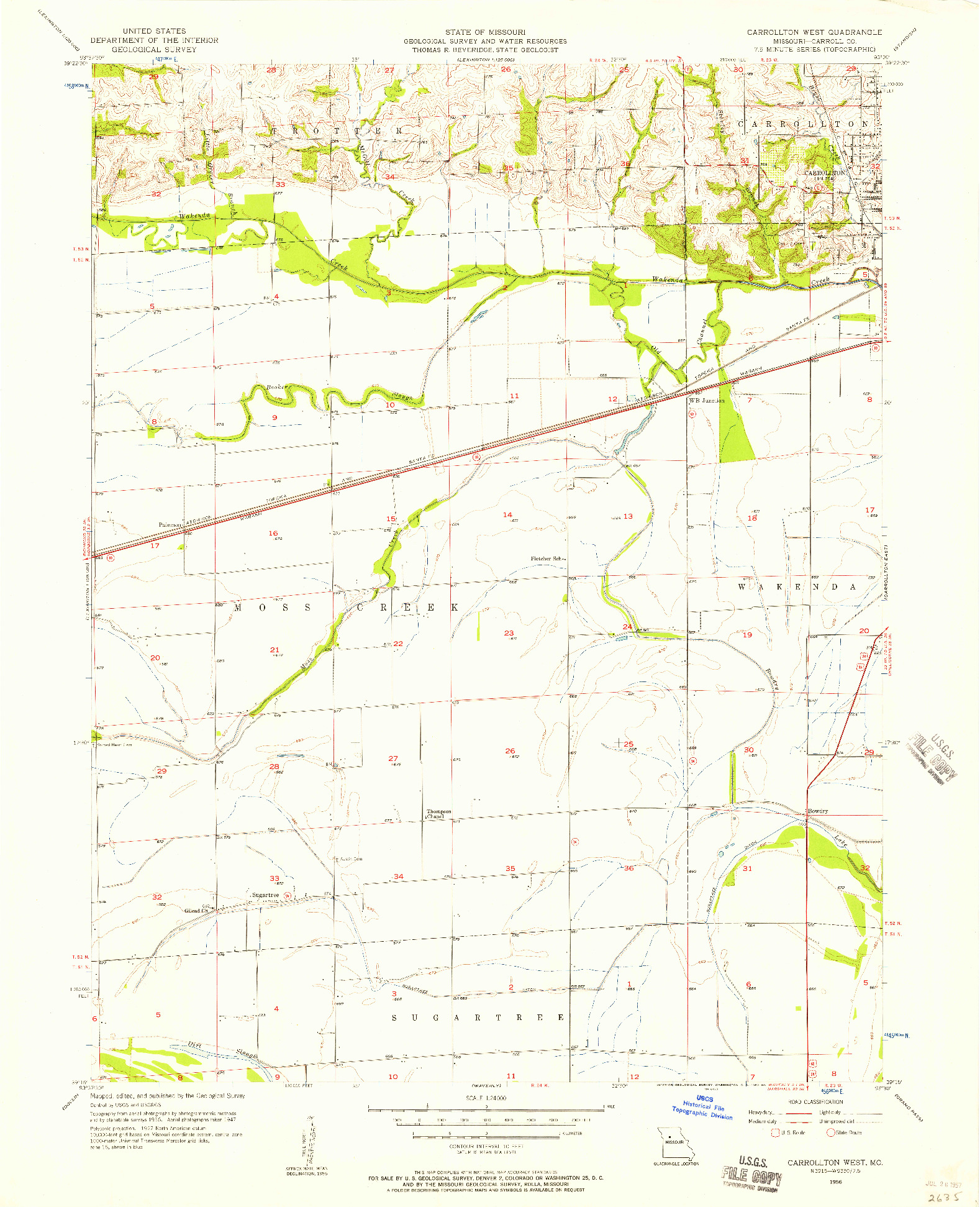 USGS 1:24000-SCALE QUADRANGLE FOR CARROLLTON WEST, MO 1956