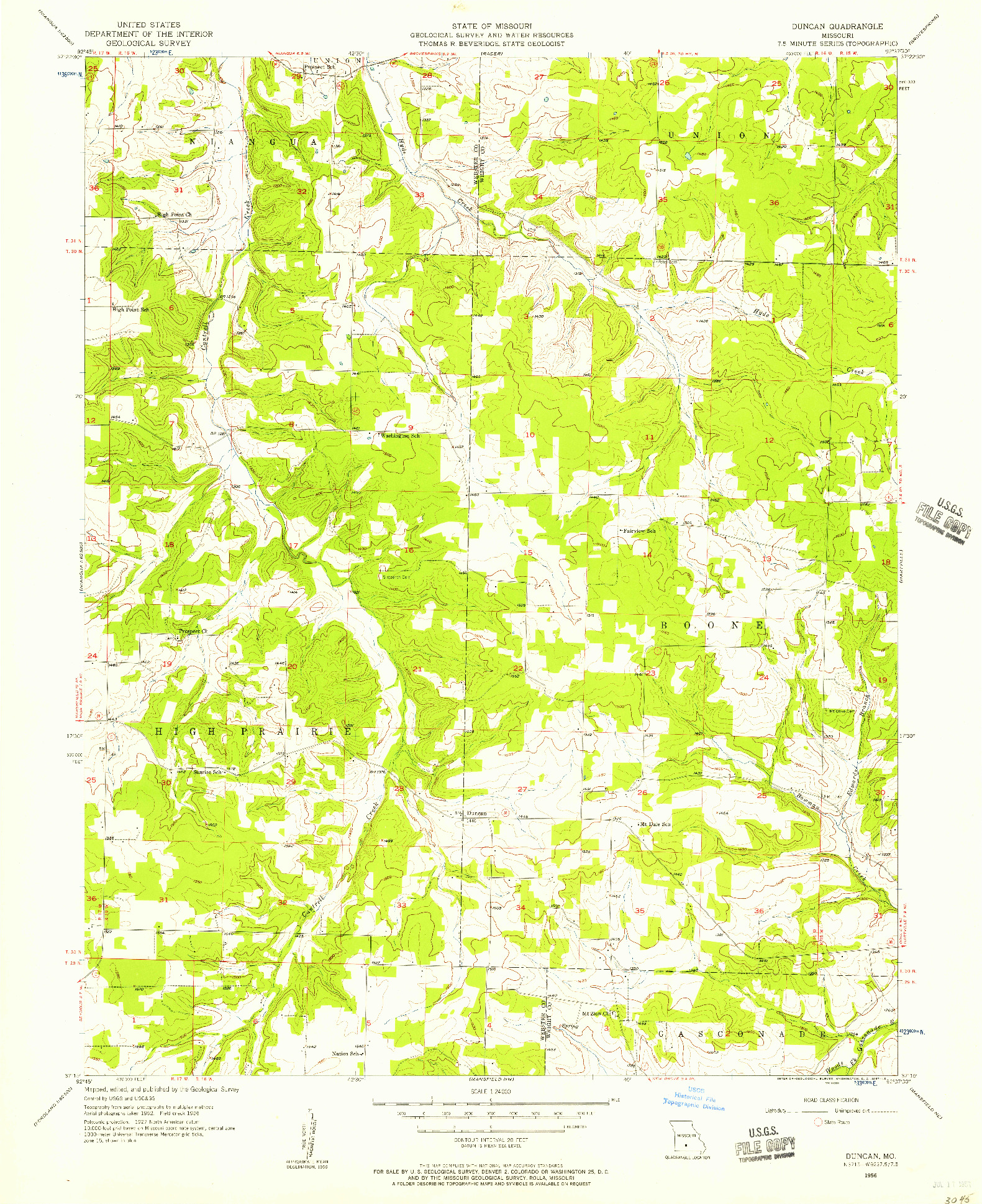 USGS 1:24000-SCALE QUADRANGLE FOR DUNCAN, MO 1956