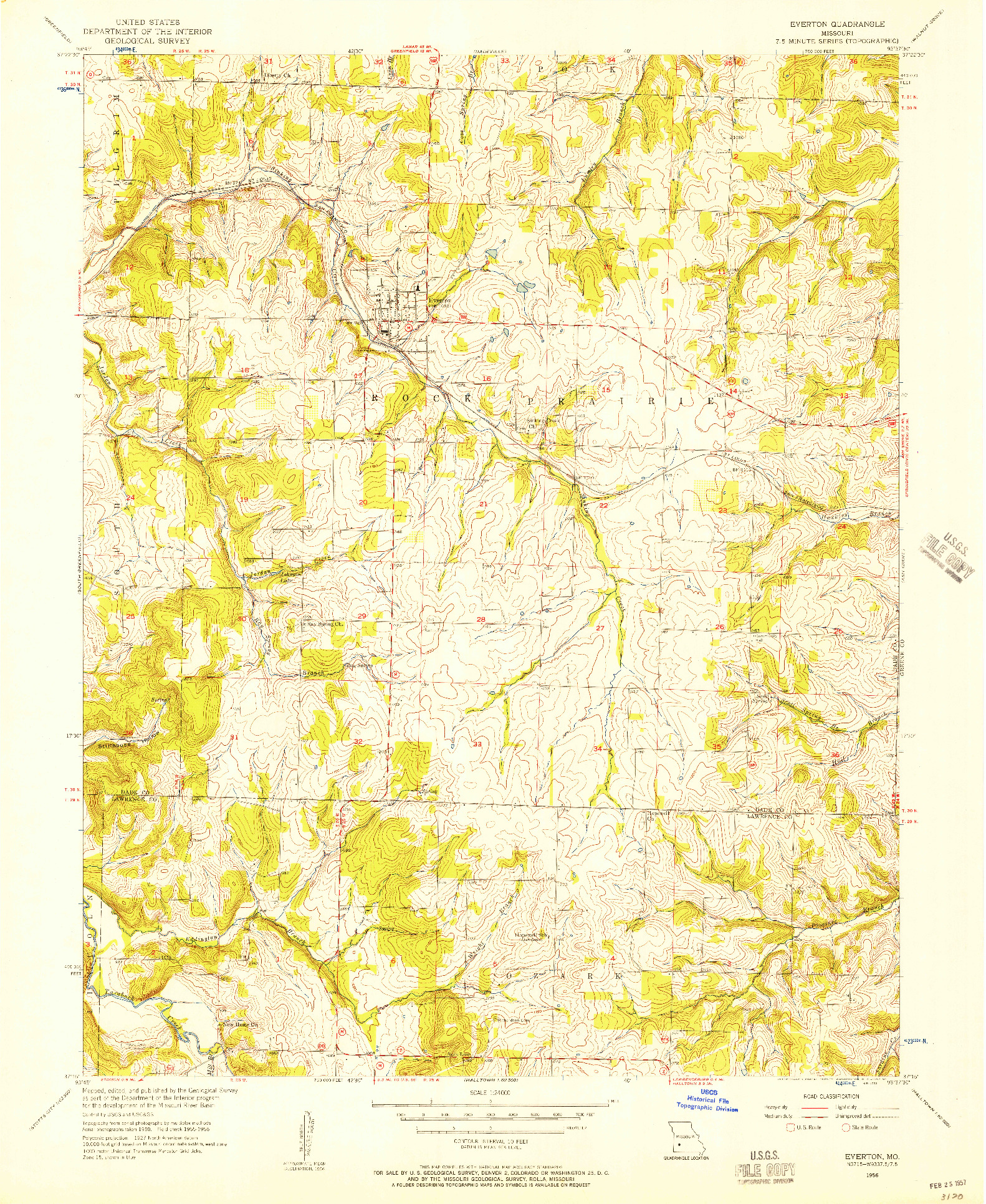 USGS 1:24000-SCALE QUADRANGLE FOR EVERTON, MO 1956