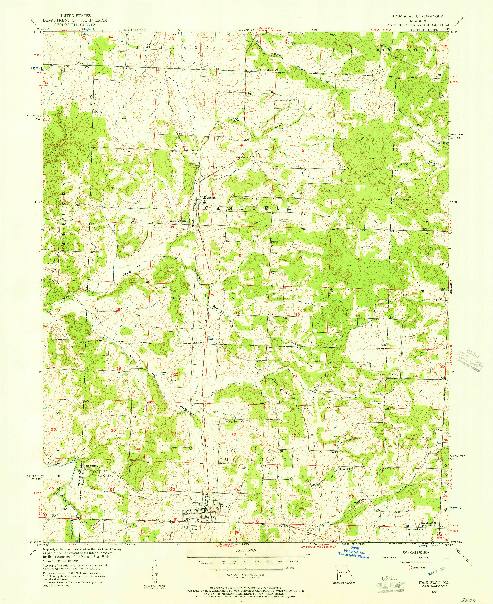 USGS 1:24000-SCALE QUADRANGLE FOR FAIR PLAY, MO 1956