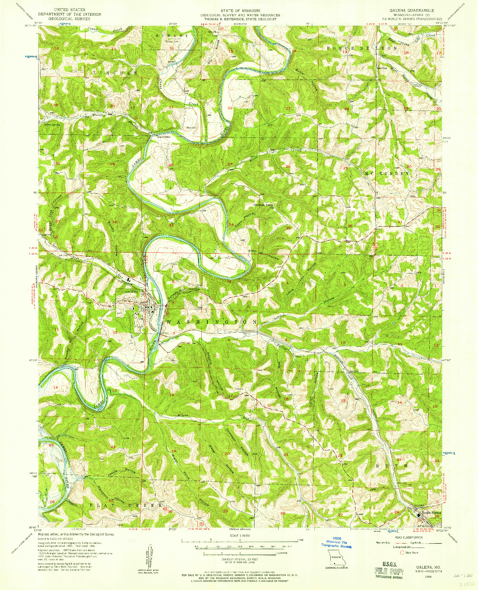 USGS 1:24000-SCALE QUADRANGLE FOR GALENA, MO 1956