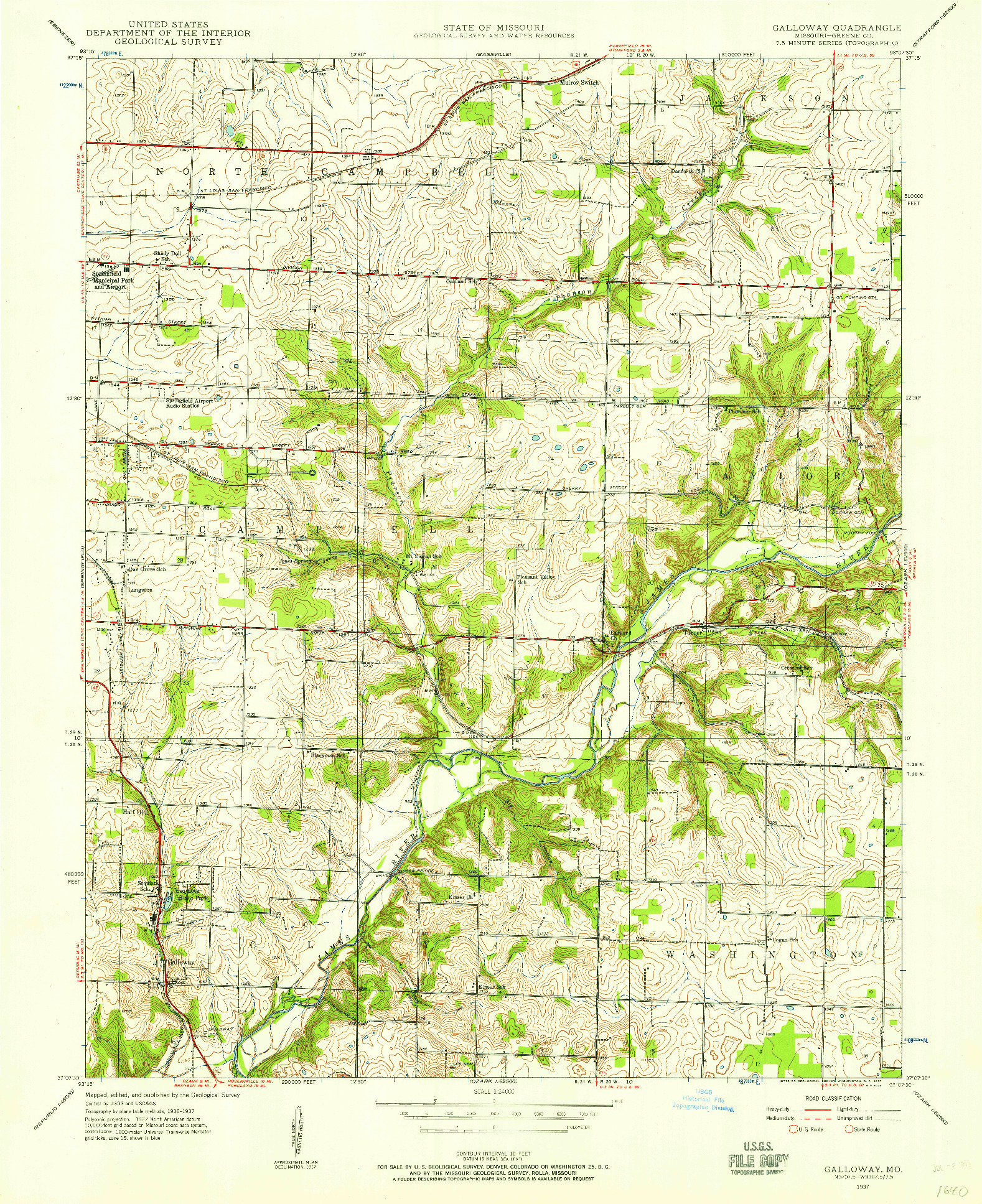 USGS 1:24000-SCALE QUADRANGLE FOR GALLOWAY, MO 1937