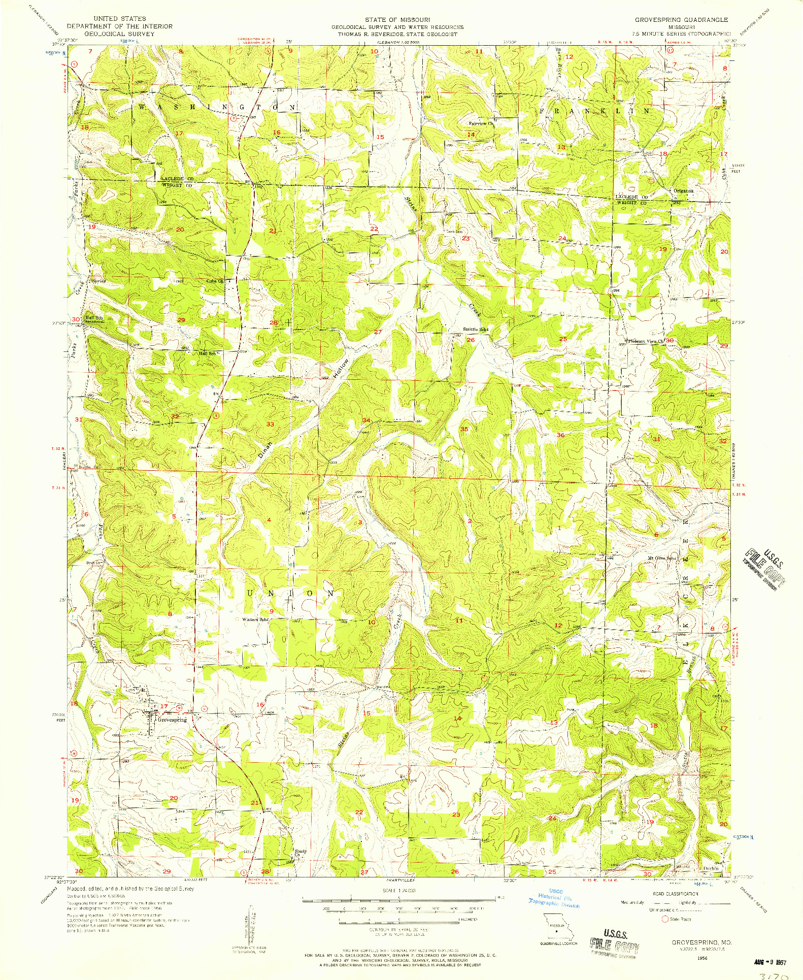 USGS 1:24000-SCALE QUADRANGLE FOR GROVESPRING, MO 1956