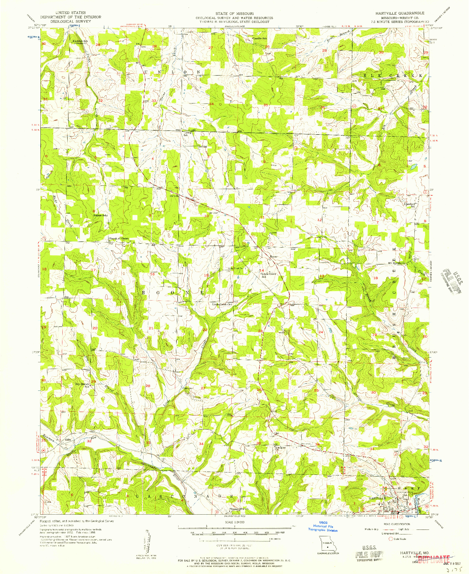 USGS 1:24000-SCALE QUADRANGLE FOR HARTVILLE, MO 1956