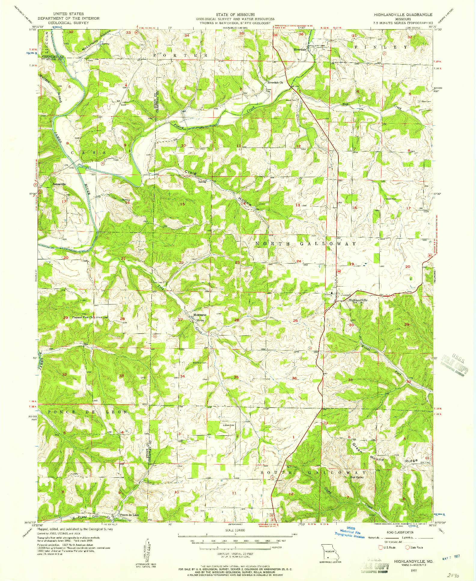 USGS 1:24000-SCALE QUADRANGLE FOR HIGHLANDVILLE, MO 1955