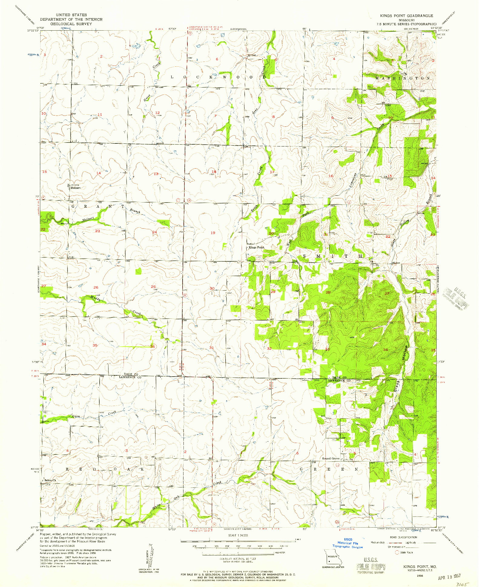 USGS 1:24000-SCALE QUADRANGLE FOR KINGS POINT, MO 1956