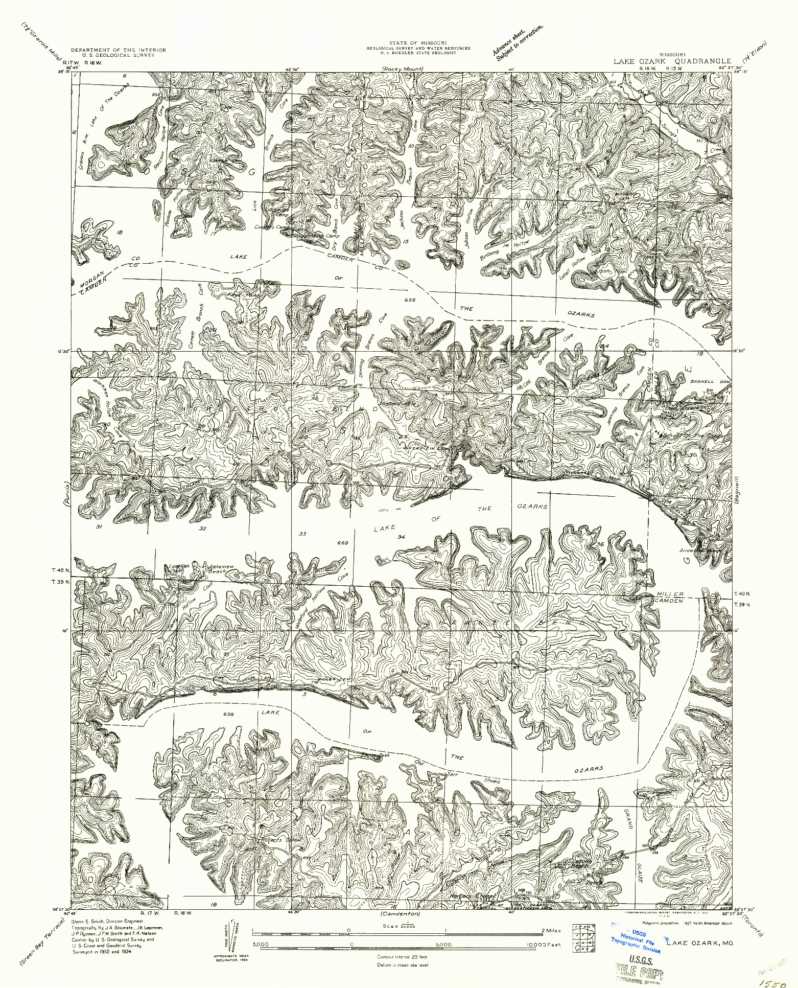 USGS 1:24000-SCALE QUADRANGLE FOR LAKE OZARK, MO 1934