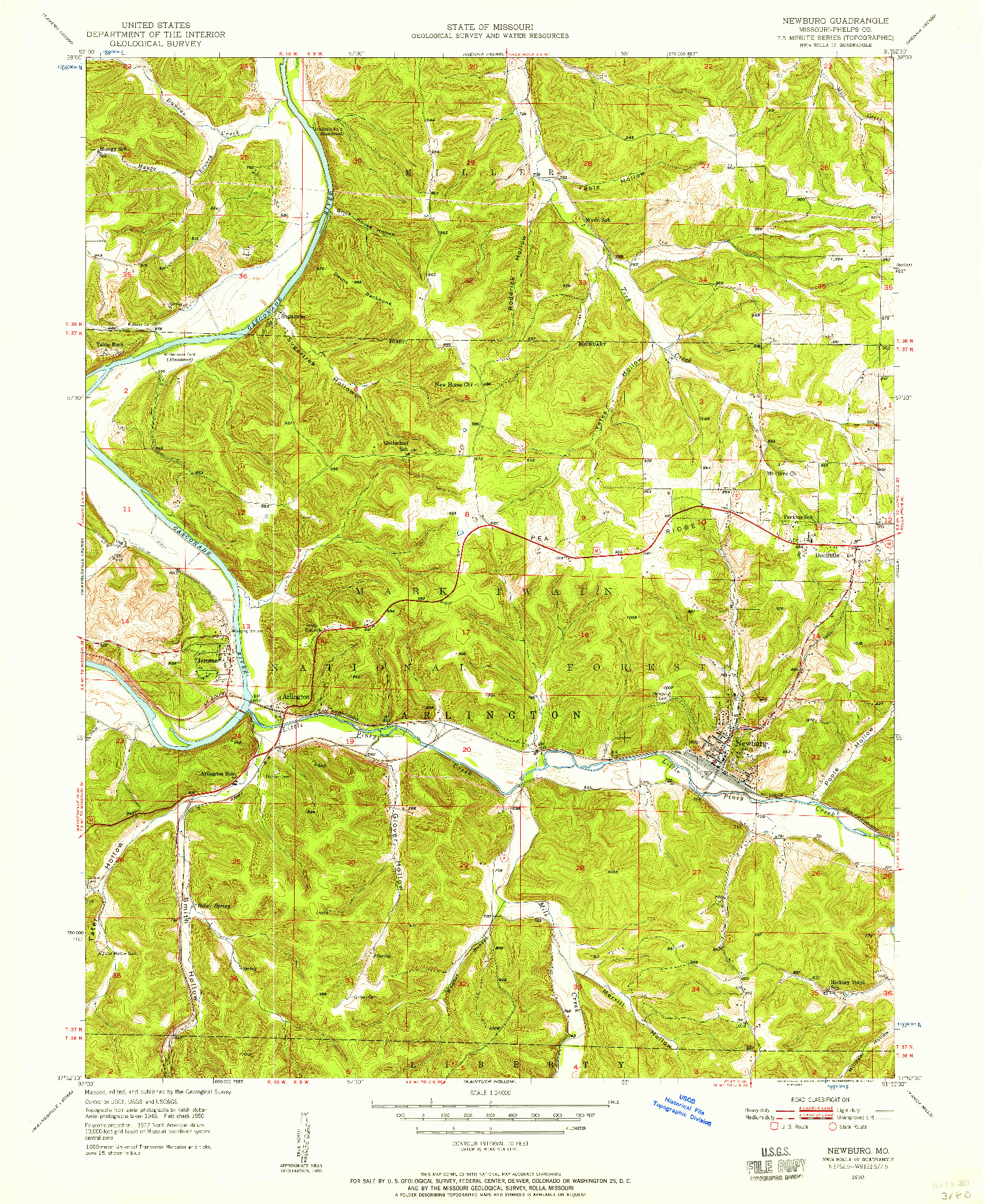 USGS 1:24000-SCALE QUADRANGLE FOR NEWBURG, MO 1950