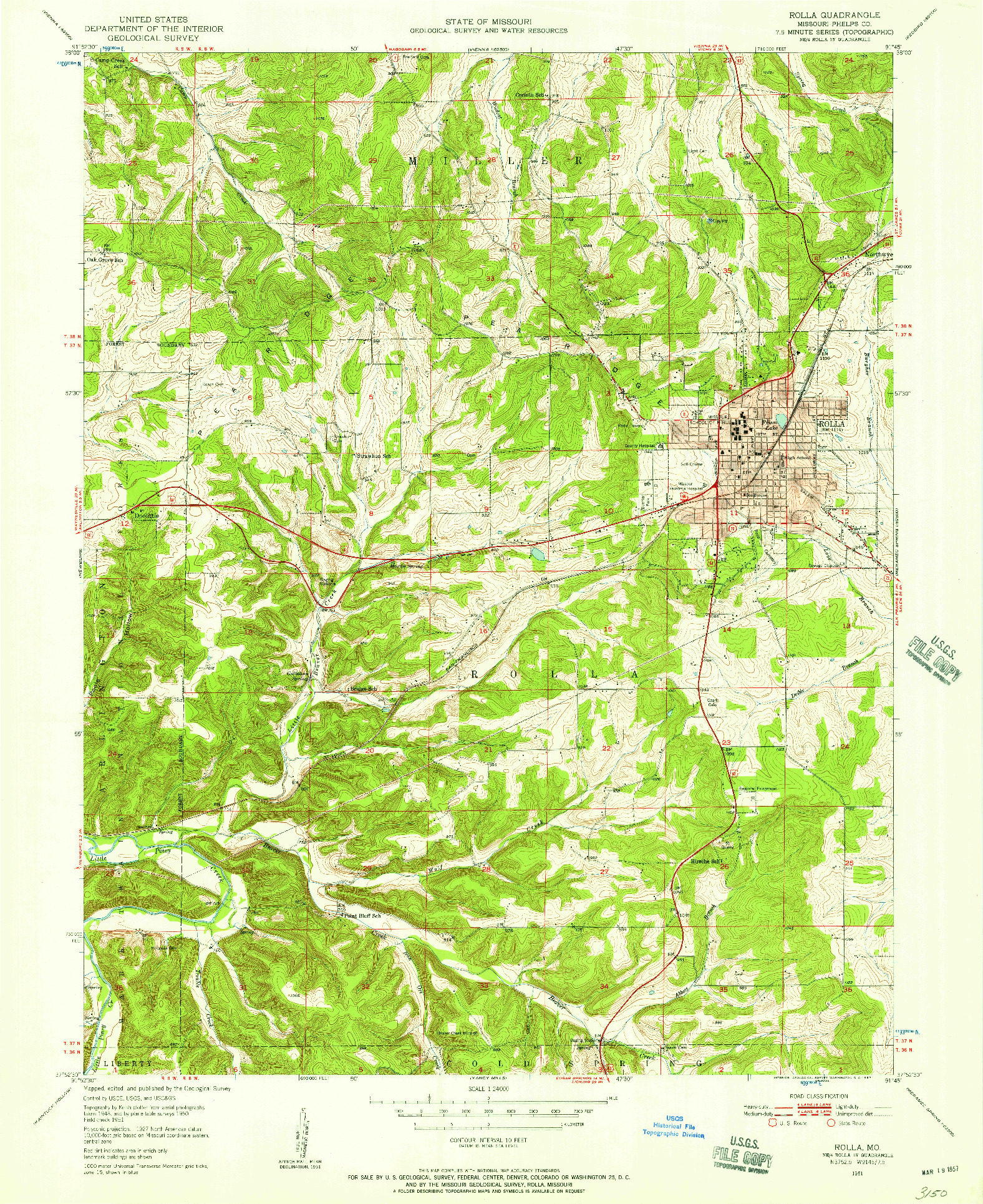 USGS 1:24000-SCALE QUADRANGLE FOR ROLLA, MO 1951