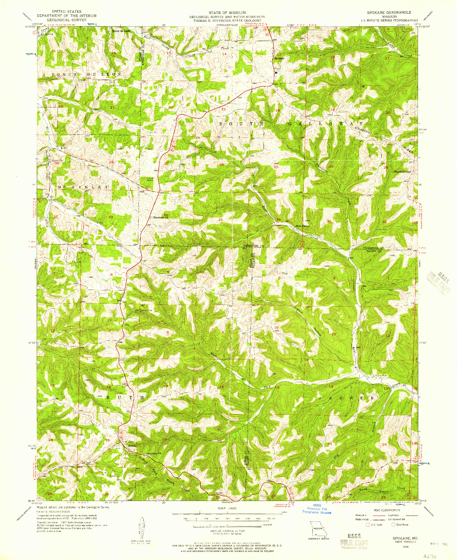 USGS 1:24000-SCALE QUADRANGLE FOR SPOKANE, MO 1956