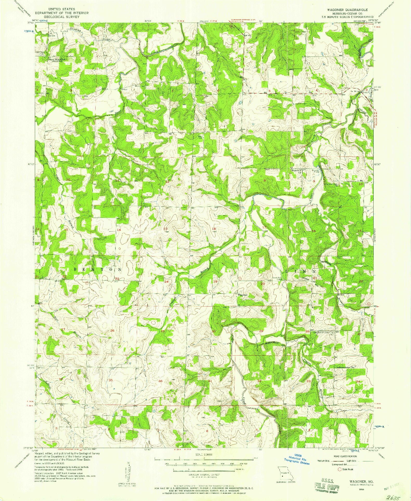 USGS 1:24000-SCALE QUADRANGLE FOR WAGONER, MO 1956