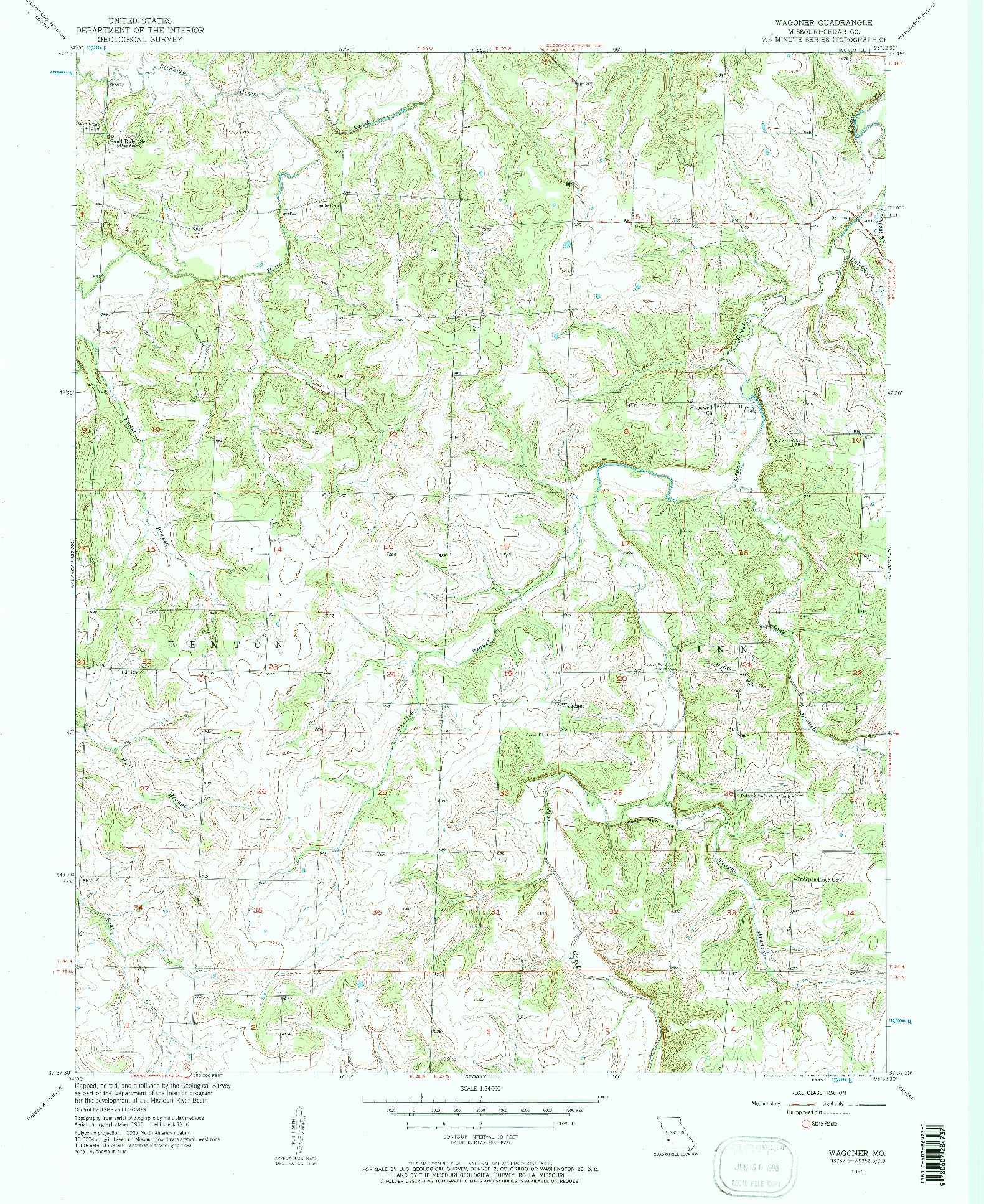 USGS 1:24000-SCALE QUADRANGLE FOR WAGONER, MO 1956