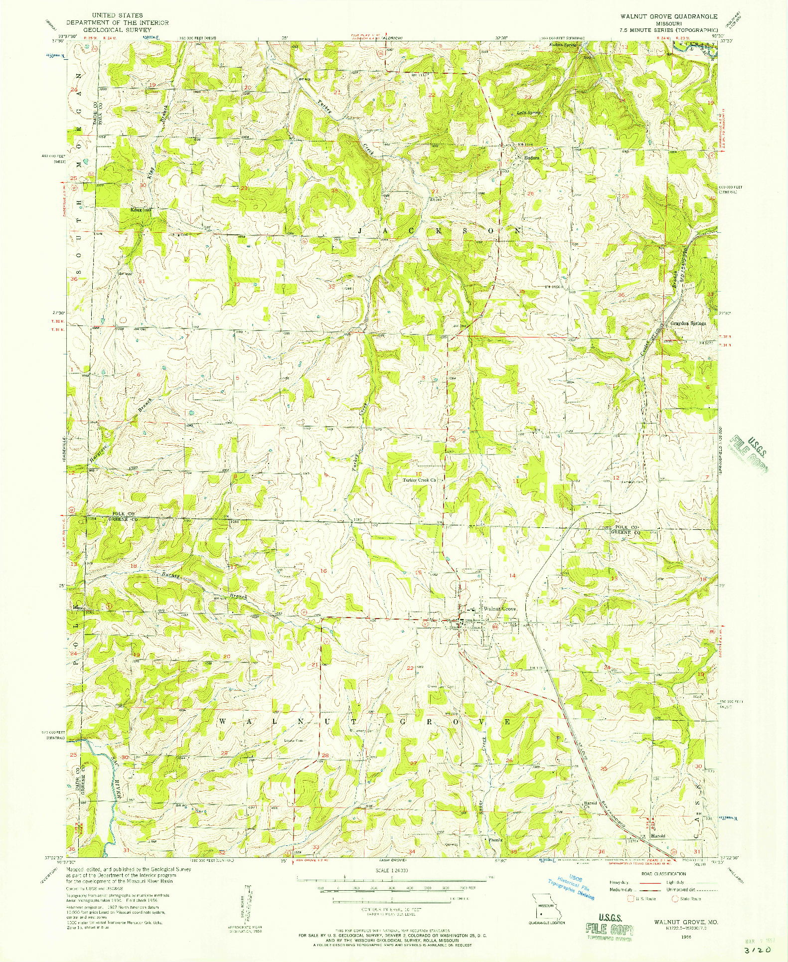 USGS 1:24000-SCALE QUADRANGLE FOR WALNUT GROVE, MO 1956