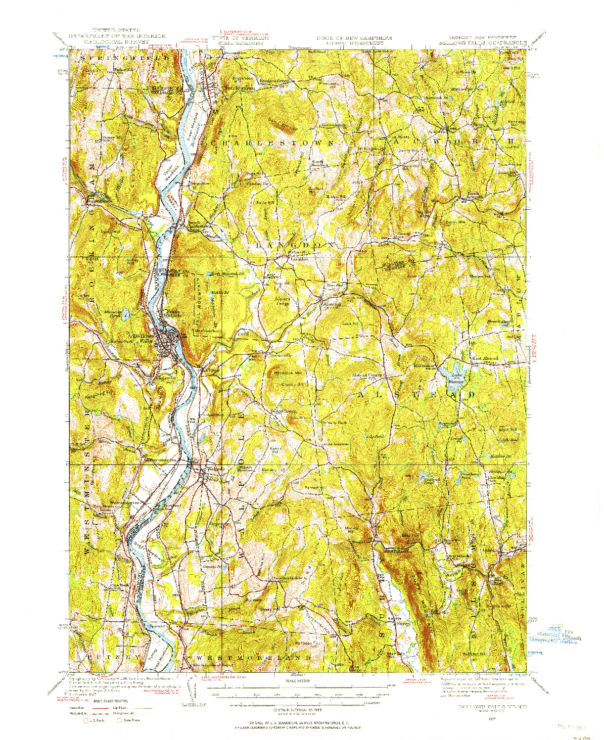 USGS 1:62500-SCALE QUADRANGLE FOR BELLOWS FALLS, NH 1927