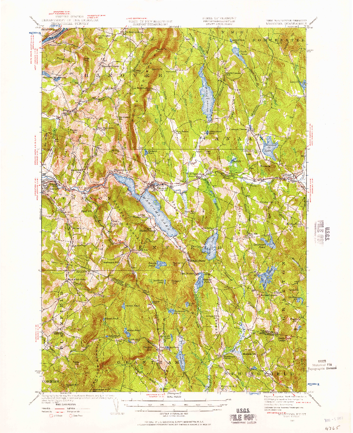 USGS 1:62500-SCALE QUADRANGLE FOR MASCOMA, NH 1927