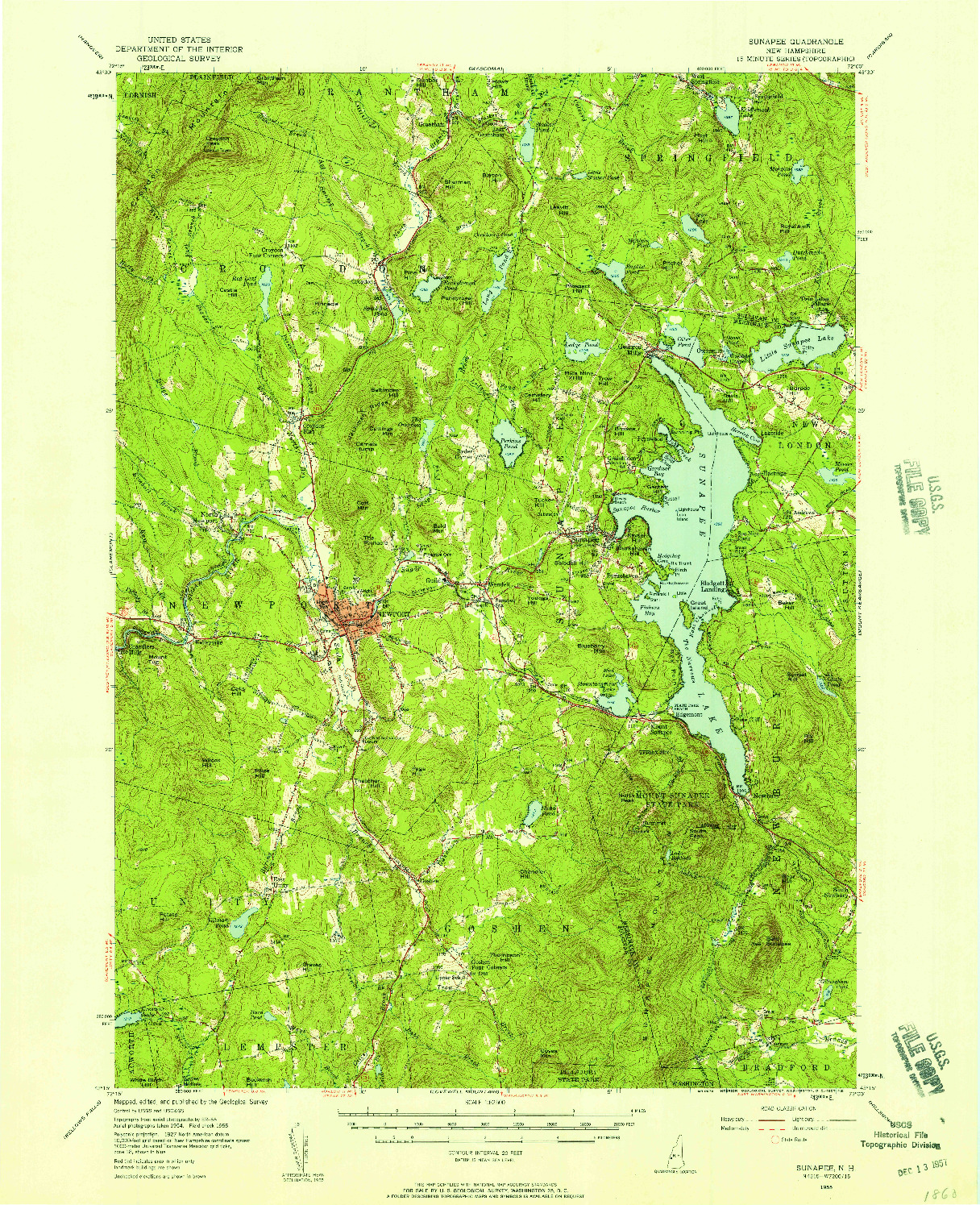 USGS 1:62500-SCALE QUADRANGLE FOR SUNAPEE, NH 1955