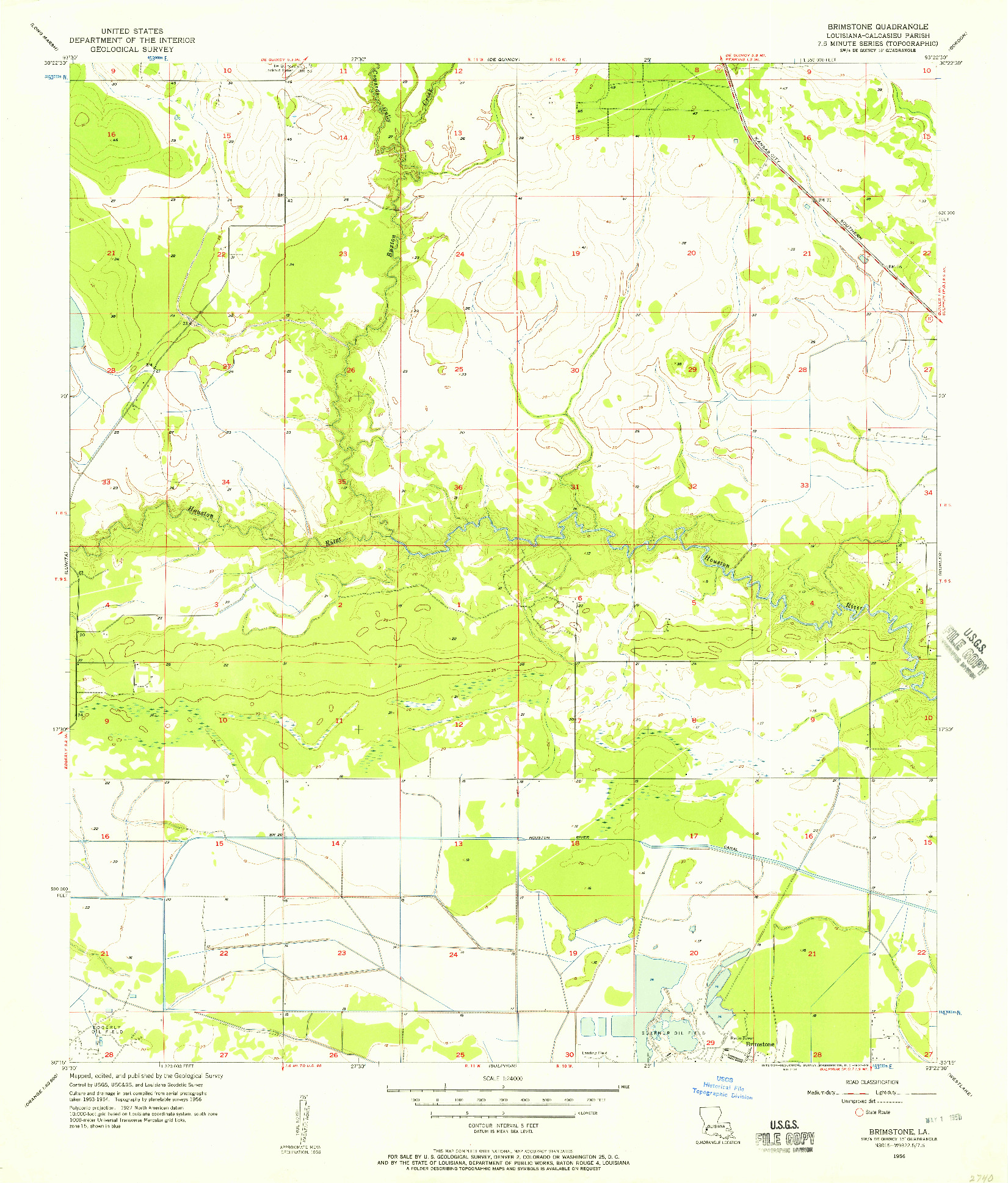 USGS 1:24000-SCALE QUADRANGLE FOR BRIMSTONE, LA 1956