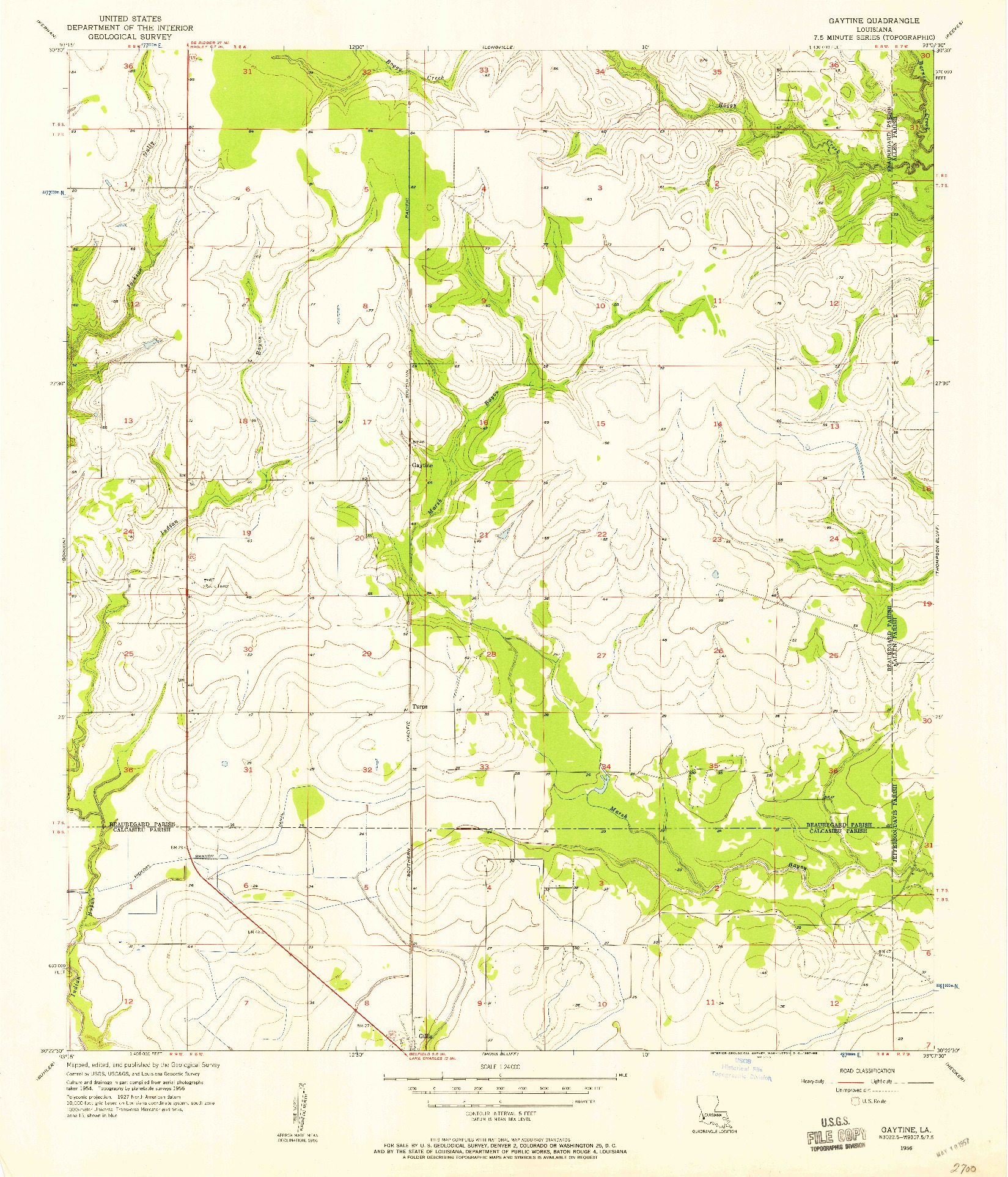 USGS 1:24000-SCALE QUADRANGLE FOR GAYTINE, LA 1956