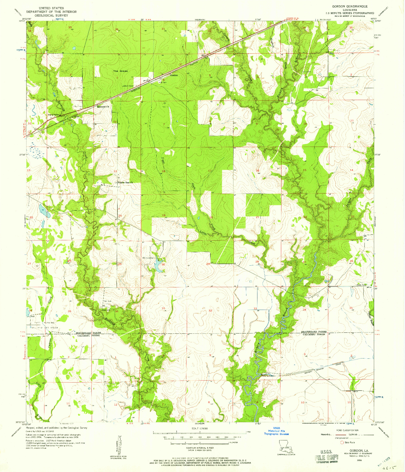 USGS 1:24000-SCALE QUADRANGLE FOR GORDON, LA 1956