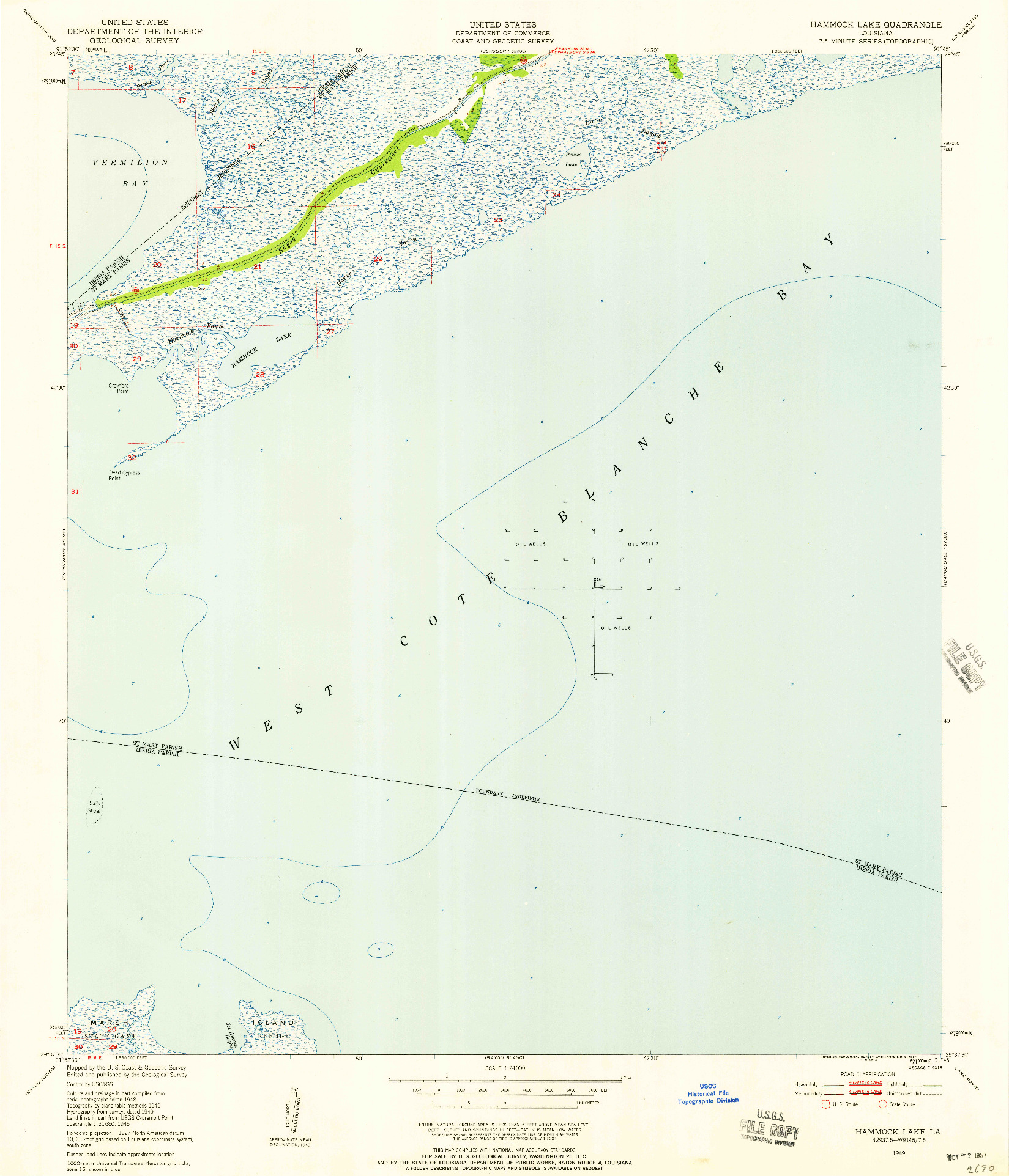 USGS 1:24000-SCALE QUADRANGLE FOR HAMMOCK LAKE, LA 1949