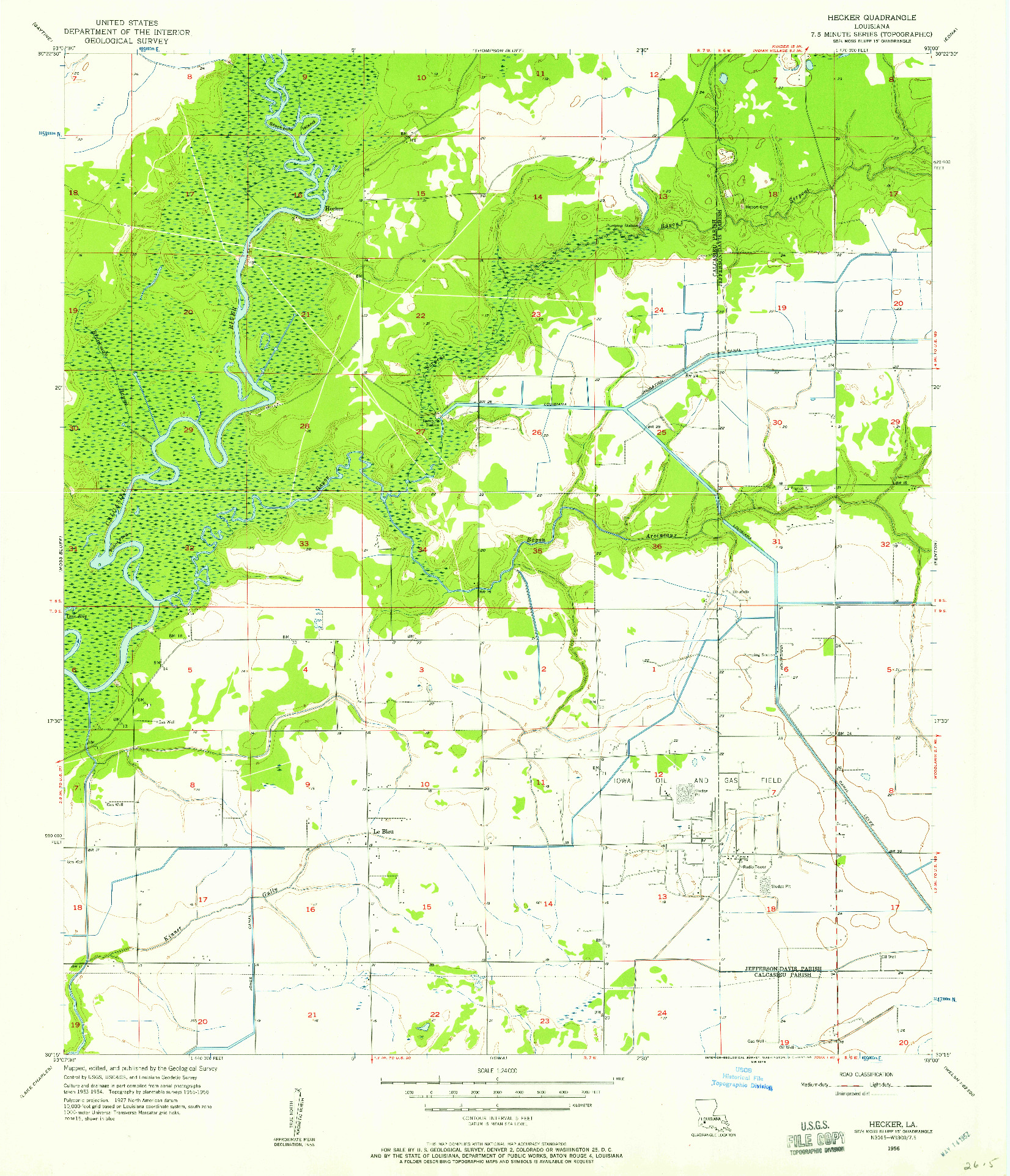 USGS 1:24000-SCALE QUADRANGLE FOR HECKER, LA 1956