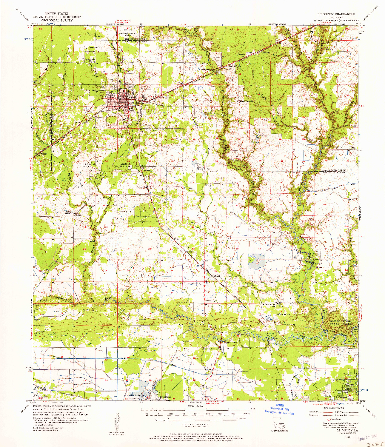 USGS 1:62500-SCALE QUADRANGLE FOR DE QUINCY, LA 1956