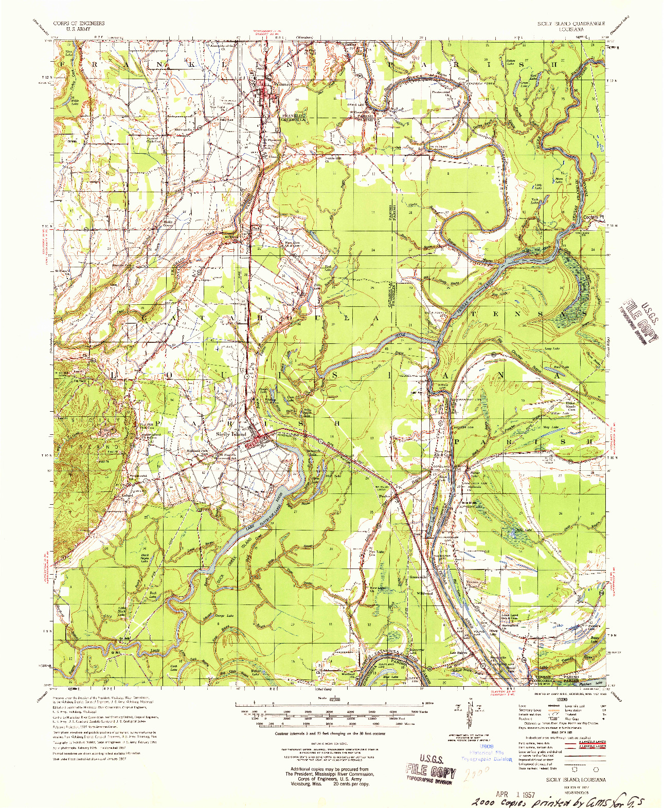 USGS 1:62500-SCALE QUADRANGLE FOR SICILY ISLAND, LA 1957